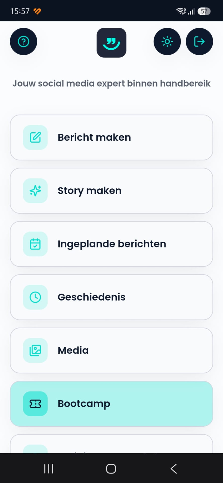 Menu van Jouw Social App